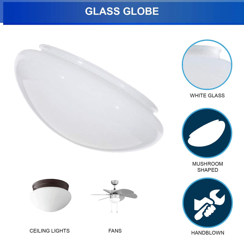 Dysmio 6-Inch White Classic Globe, Dome, Fitter Size 5-1/2 inches, Replacement Mushroom Glass Shade for Pendant, Fan light, Bathroom ‎Fitter Size 5-½ inches