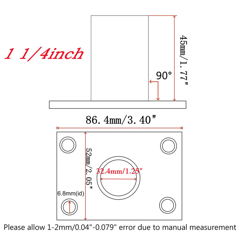 Marine Boat Rectangular Base，Heavy Dudy 316 Stainless Steel Yacht Hand Rail Fitting Rail Tube Stanchion Base Column Accessories 1 1/4inch Option：90 Degree