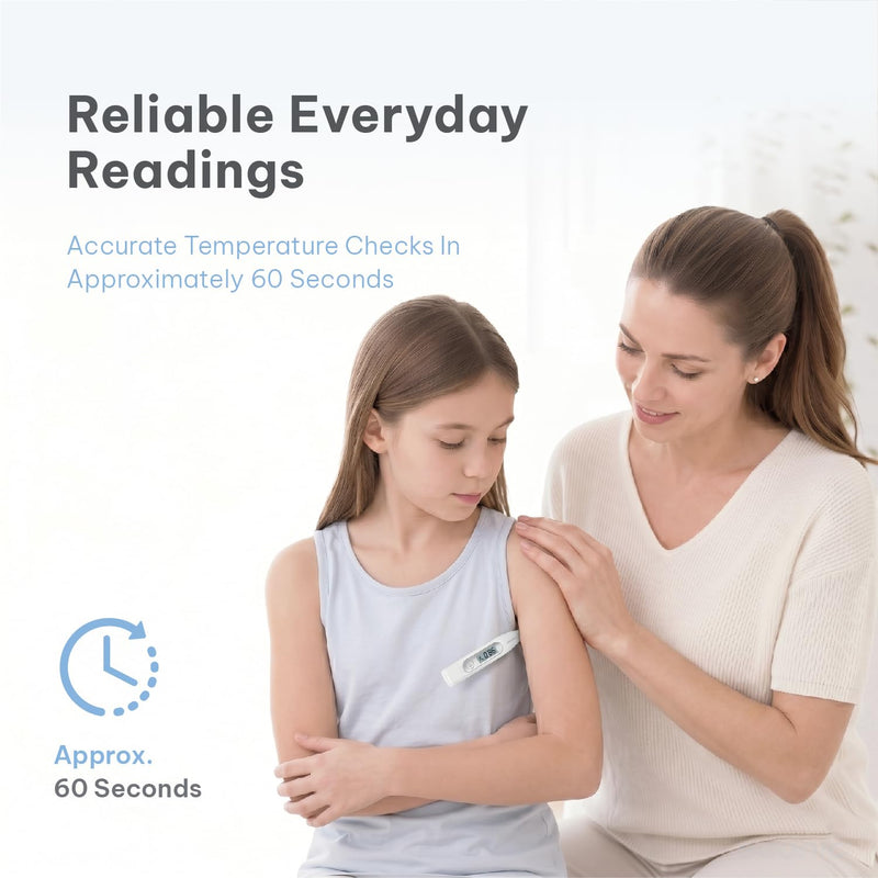 Digital Thermometer for Adults & Kids, 60-Second Reading, 3-in-1 Oral Rectal Underarm Use, Fever Alarm, Memory Recall, Water-Resistant, White