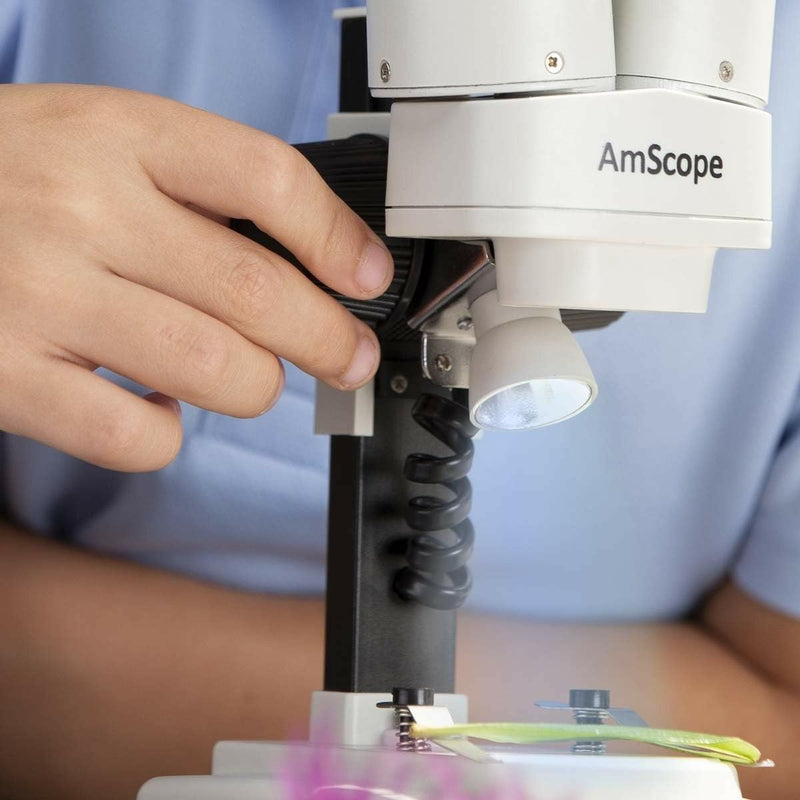 AmScope Kids SE100-LED Portable Binocular Stereo Microscope, WF10x Eyepieces, 20X Magnification, LED Light Source, Battery-Powered