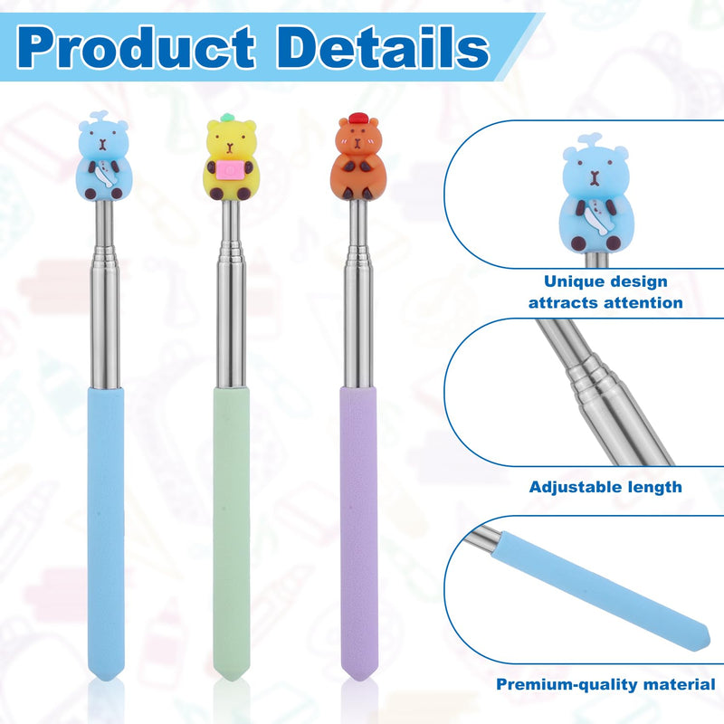 3pcs Extendable Pointer Stick, Cute Retractable Pointer Telescopic Presenter Tool Reading Supplies for Elementary Kindergarten School Whiteboard Classroom (Bear Style)