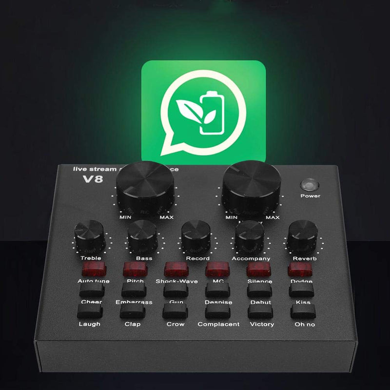 V8 Sound Card, Mini Voice Changer Support Dual Phones Live for Music Recording