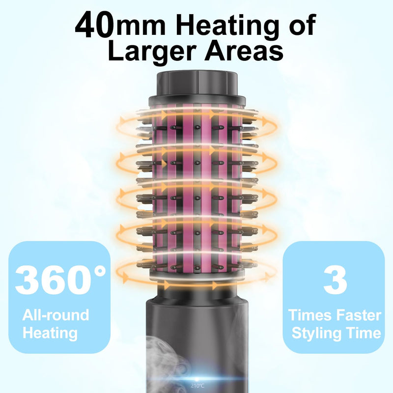 3 in 1 Cordless Hair Styler for Curling & Straightening, 40MM Thermal Brush Curling Wand with 4 Temperature Adjustable, Portable Travel Hot Brushes for Hair Styling (Rose) Rose
