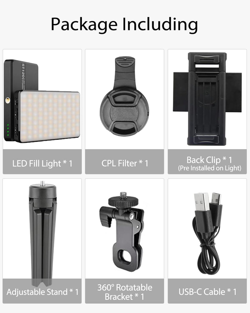 Tattoo Light Kit 120 LED Beads with 52mm CPL Filter, Photograpgy Lighting for Tattooing Equipment Supplies, TikTok, Phone, Camera, Laptop, Pad