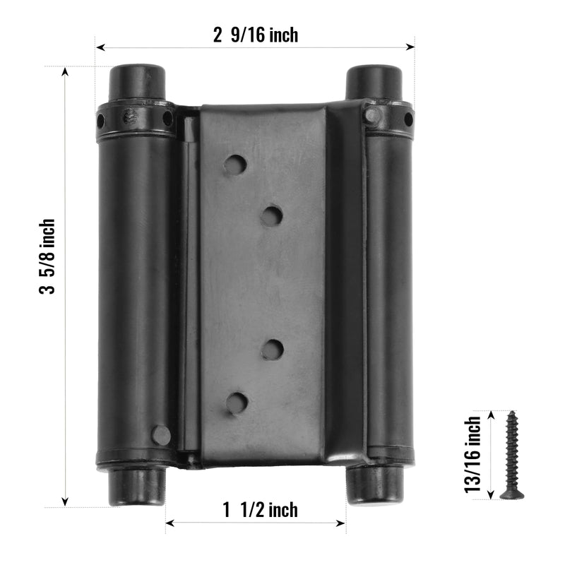 HBL' 4 Pack Swing Door Hinges, 3 Inch Double Action Spring Hinges for Saloon Door, Cafe, Bar, Swinging Doors, Self-Closing Two-Way Door Hinges, Adjustable Tension, Black Stainless Steel.