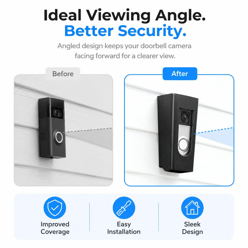 No-Drill Ring Doorbell Mount for Vinyl Siding | Compatible with Ring Video Doorbell 1, 2, 3, 4 & Battery Models | Damage-Free Siding Clip Mount | Easy Installation | Apartment & HOA Friendly