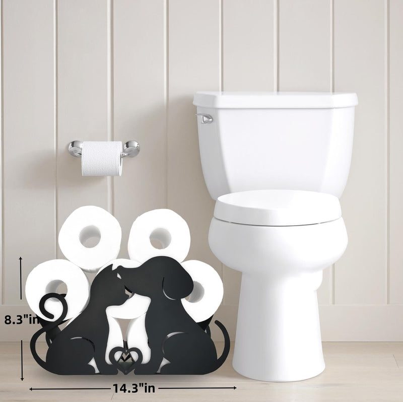 Metal Couple Dog Paper Holders,Funny Black Animals Storage Paper Holders Stand for Indoor Bathrooms Kitchen,FreeStanding Toilet Rolls Tissue Storage Fit 8 Rolls,Practical and Convenient Dog 14.3"lx4.5"wx8.2"h