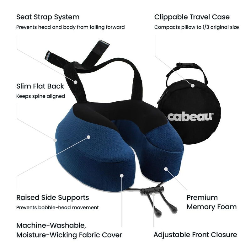 Cabeau Evolution S3 Travel Pillow – Straps to Airplane Seat – Ensures Your Head Won’t Fall Forward – Relax with Plush Memory Foam – Quick-Dry Fabric Keeps You Cool and Dry (Indigo)… Indigo