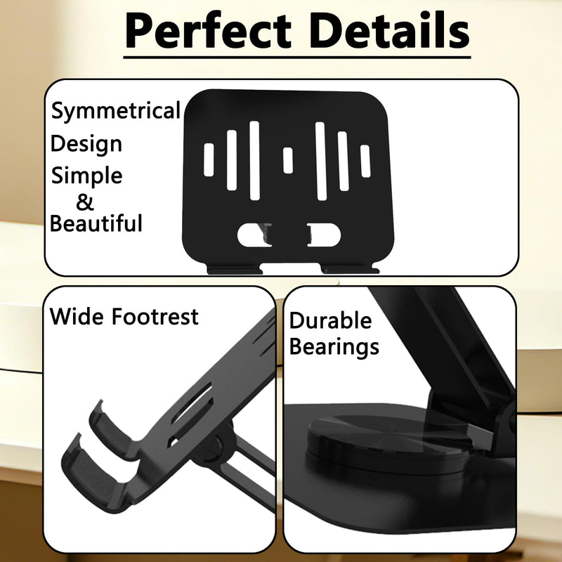 Metal Tablet Stand for iPad Pro, Adjustable 360° Rotation, Black | 2026 Update Version, Ultra Stable Metal Base, Fully Foldable, Easy to Store & Carry, Compatible with 4-13” Tablet Devices