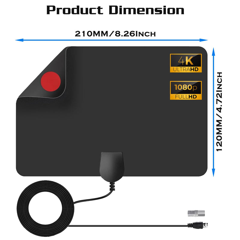 TV Antenna Indoor, 2026 Digital TV Antenna for Local Channels, HDTV Antenna for TV Without Cable for Smart/Old TV Long Range Reception Support 4K 1080p A41 FLAT BLACK