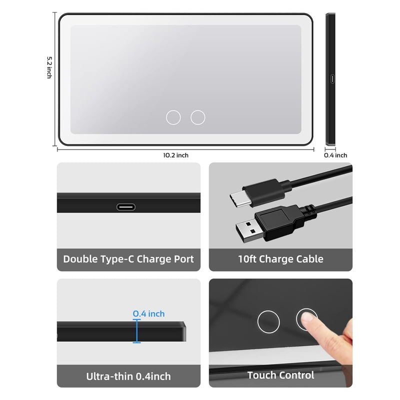 Car Sun Visor Vanity Mirror with 3 Light Modes & 80 LEDs, Rechargeable LED Makeup Mirror- Dimmable Touch Control, Universal for Truck SUV-Car Accessories Essentials for Women Black