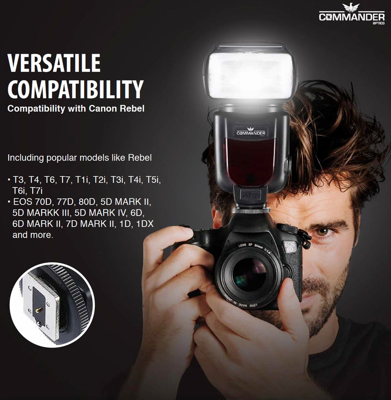 Electronic Flash For Canon DSLR EOS Rebel T7, SL3, 4000D, 850D, 80D, 90D, 6D Mark II, 5D Mark IV, EOS R, RP, R5, R6, R7, R8, R10, R100, M200,M50 Mark II, M6, M5 Fully Automatic Speedlite E-TTL Flash Only