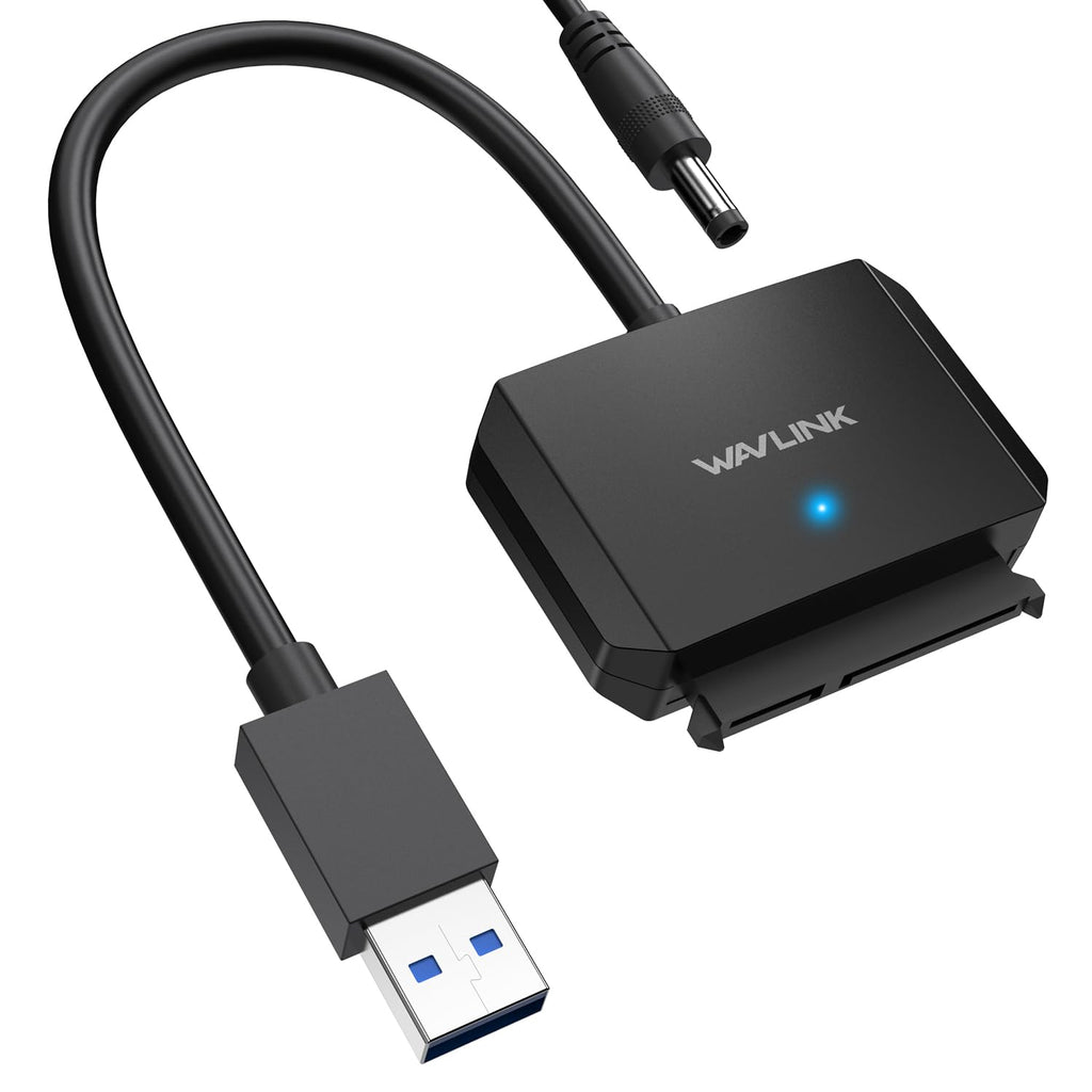 WAVLINK SATA to USB Type-A Hard Drive Cable, 5Gbps USB3.0 to Sata Cable Support UASP, External Hard Drive SATA I/II/III Connector 2.5" SSD/HDD and 3.5" HDD up to 18TB, Power Adapter Included USB Type A - Power Adapter Included