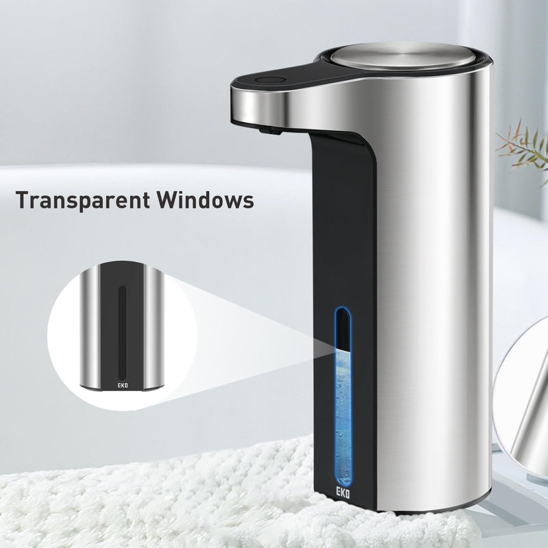 EKO Aroma Touchless Automatic Soap Dispenser for Kitchen and Bathroom, Liquid Hand Soap Dispenser, Water-Resistant and Rechargeable, 9 fl oz (Stainless) Stainless Steel 9 oz (Standard Rechargeable)
