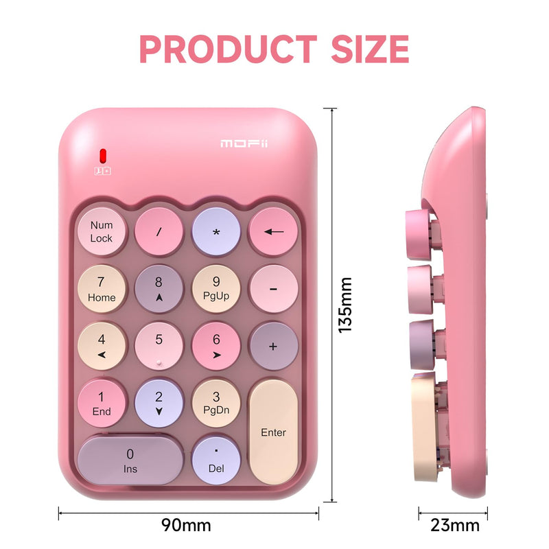 MOFII Wireless Number Pads - Pink Numeric Keypad 18 Keys USB 2.4G Round Keycap Colorful Extensions Keypads, Financial Accounting Portable Numpad 10 Key for Laptop/PC/Notebook/Surface Pro