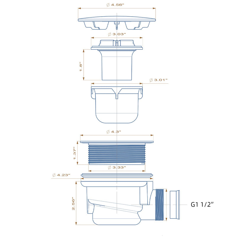 90 Degree Low Profile 1.5" Shower Drain Trap With Side Outlet Assembly for Replacement Shower Base, PVC