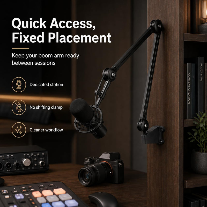 SplashNColor Wall Mount Bracket Compatible with Rode PSA1 Studio Boom Arm – Secure Screw-On Base | Fixed Mic Arm Station | Flat Surface Workstation Adapter