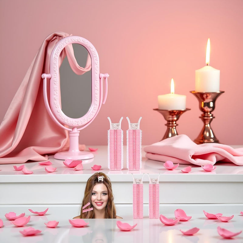  [AUSTRALIA] - 4Pcs Pink Portable Hair Volume Clip, Hair Rollers with Clip, Bangs Curler DIY, Volumizing Hair Root Clips, Styling Accessories, Self Grip Root Tools