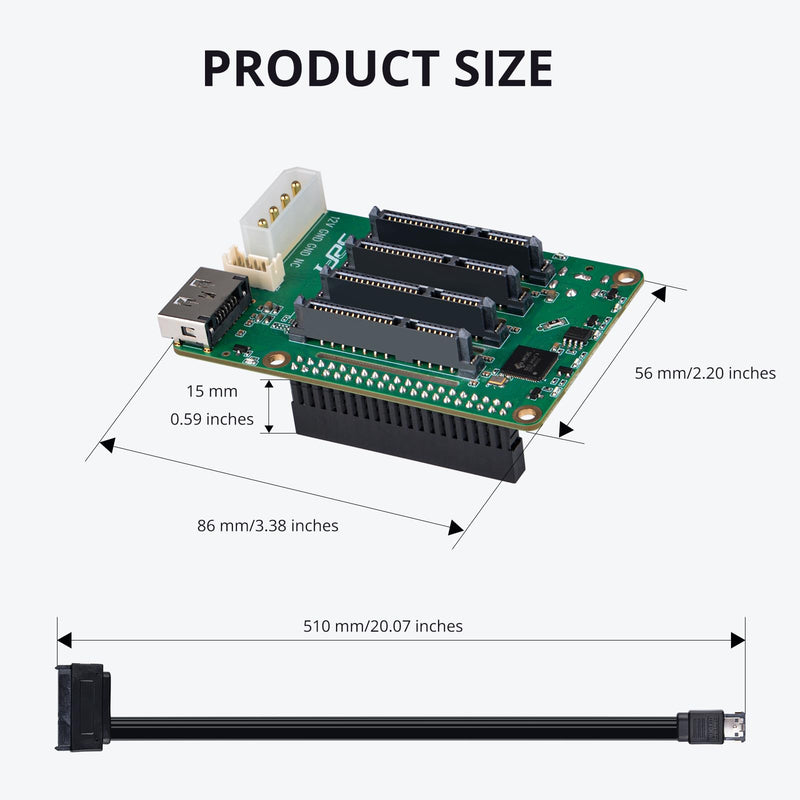 GeeekPi 5 Bay SATA Storage Expansion Board for Raspberry Pi 5 2GB/4GB/8GB/16GB, with 12V DC Power Supply