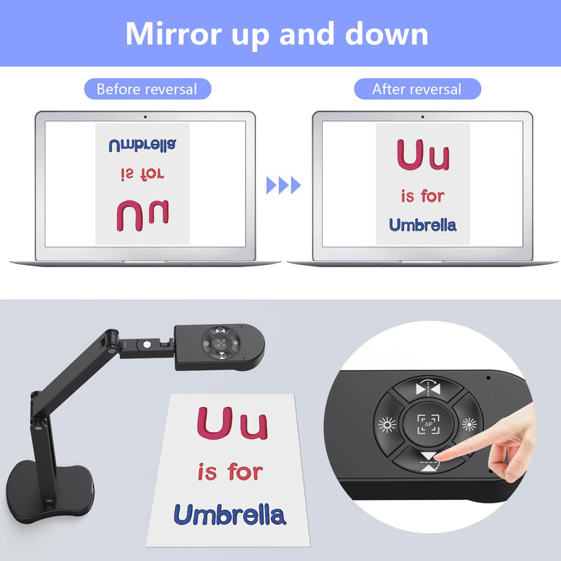 THUSTAR 8MP Document Camera & Webcam 4K with Dual Microphones, USB Visualiser A3-Size, 3-Level LED Lights, Image Invert Function, Fold, for Live Demo, Distance Education -Windows, macOS and Chrome OS