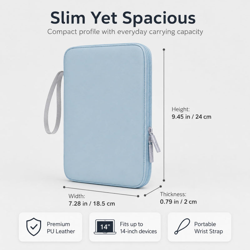 Tablet Bag PU Leather, 11 Inch Sleek Minimalist Tablet Sleeve Case, Portable Durable Protective Tablet Carrying Pouch for Business, Travel & Daily Commute Blue
