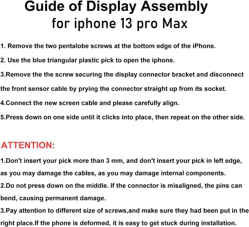 LL TRADER Screen Replacement for iPhone 13 Pro Max 6.7" LCD Retina FHD Display COF Touch Screen Digitizer with Repair Tool Kits, Waterproof Tape, Screen Protector (Truetone programable) new for USA 6.7" for 13 PRO MAX