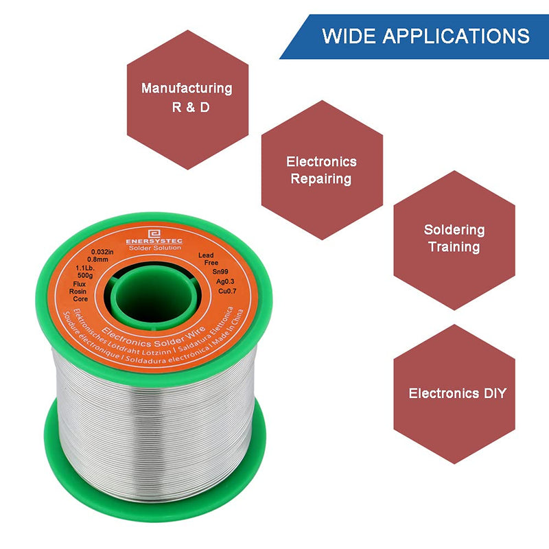 Lead Free Solder Wire Rosin Core Flux 2.5% Flow 0.032in 0.8mm Electric Solder 1.1lb. 500g No Lead Electrical Soldering Wire Sn99 Ag0.3 Cu0.7 for Electronics Soldering