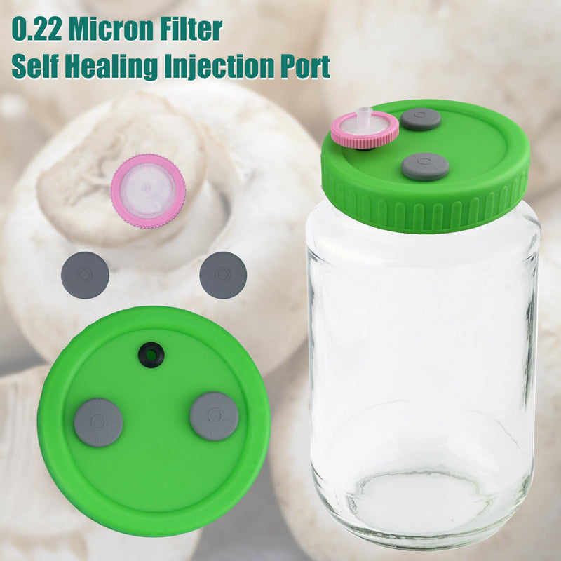 10 Pcs Mushroom Liquid Culture Lids for Wide Mouth Mason Jar with 0.22um PTFE Filter & Self-healing Rubber Stopper, Cultivation Mason Jar Cap for Mushroom Grow