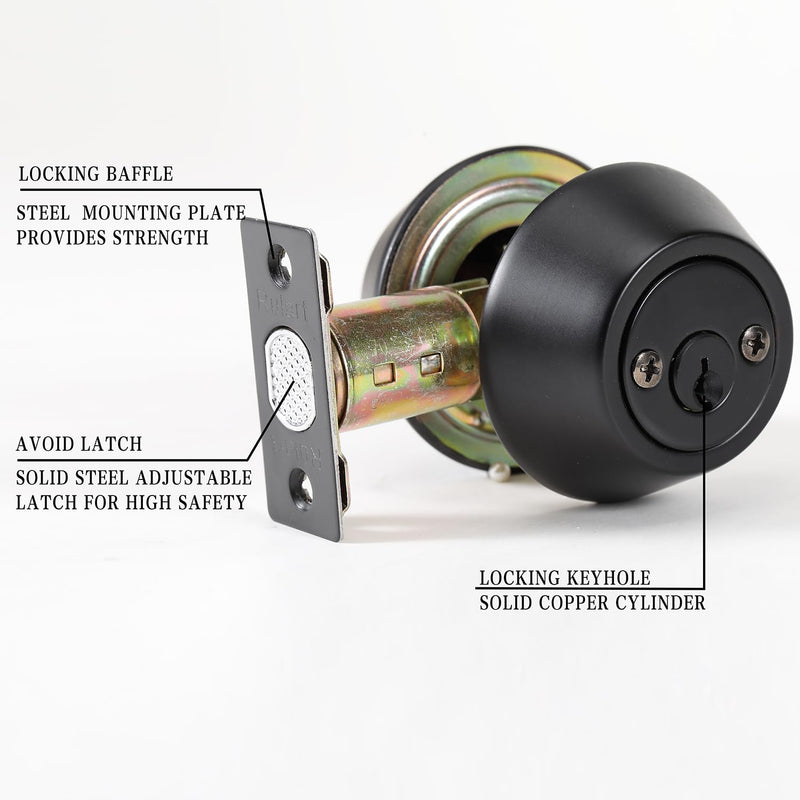 Double keyed Deadbolt Lock - Keyed on Both Sides, 2-Way Adjustable Cylinder Deadbolt (Privacy/Passage), Satin Stainless Steel(Black, Double Side) Black