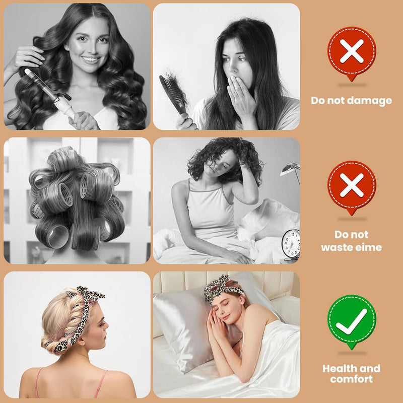 Heatless Curlers Headband, 5PCS No Heat Hair-Curlers and Rollers, Soft Sleep Overnight Hair-Curls Set, heatless Curling Gift Kit for Women Long and Short Wave hair (Leopard Print) 5PCS Leopard Print