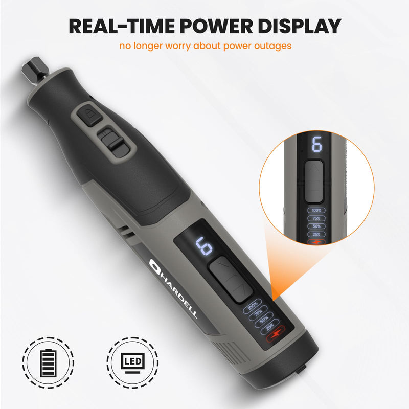 4V Cordless Rotary Tool Kit with 80Pcs, 4000mAh Long-lasting Battery, 6 Speeds 8000-28000RPM Rotary Tool with Digital Display for Cutting, Sanding, Polishing, Drilling, Engraving, DIY Crafts (Grey) Gray