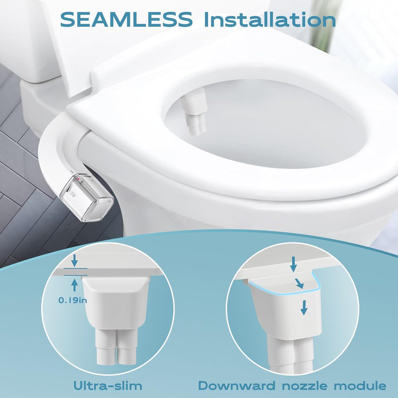 Ultra-Slim Bidet Dual Mode Bidet Attachment for Toilet, Bidet Toilet Seat Attachment with Pressure Controls(Feminine/Posterior Wash),Easy to install Design Non-Electric Bidet Cold White Bidet