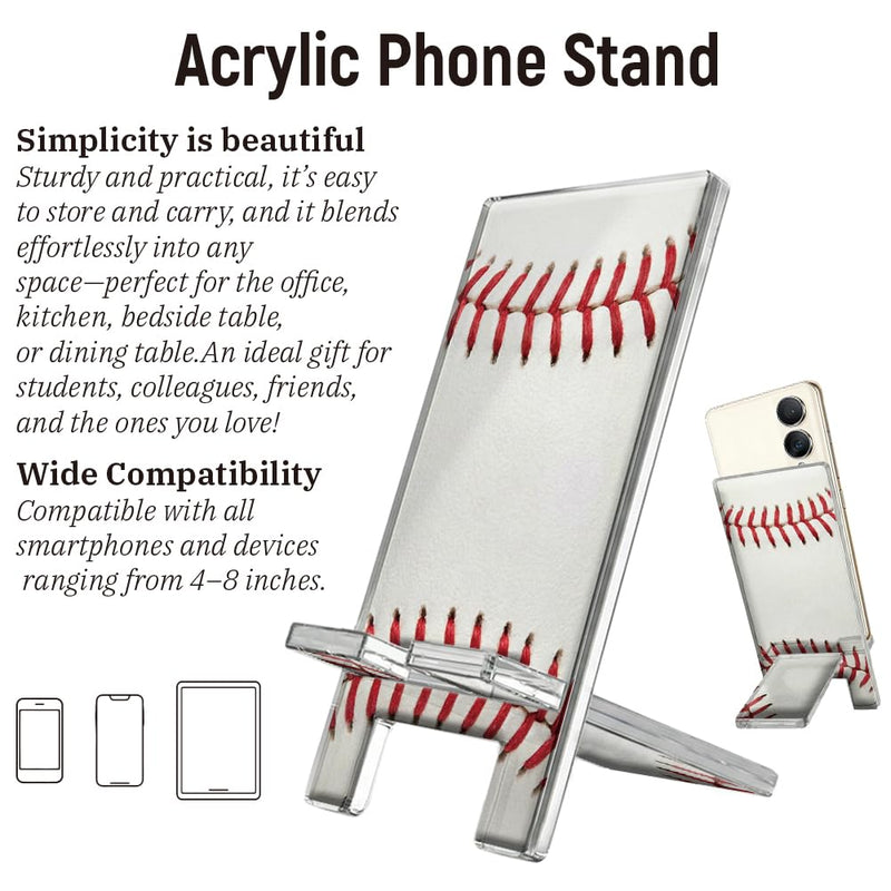 arricraft Aesthetic Acrylic Phone Stand, Baseball Texture Pattern Portable Desktop Stand Suitable for All Smartphones Switch Pad Tablet Office Desk Accessories, 5.5x2.7 Inch White Baseball