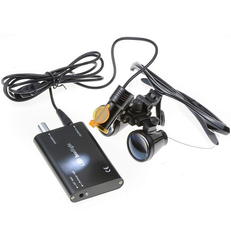 3.5X Binocular Loupes Magnifying Glasses + 5W Magnifying Lamp LED Headlamp with Filter Aluminum Box Black