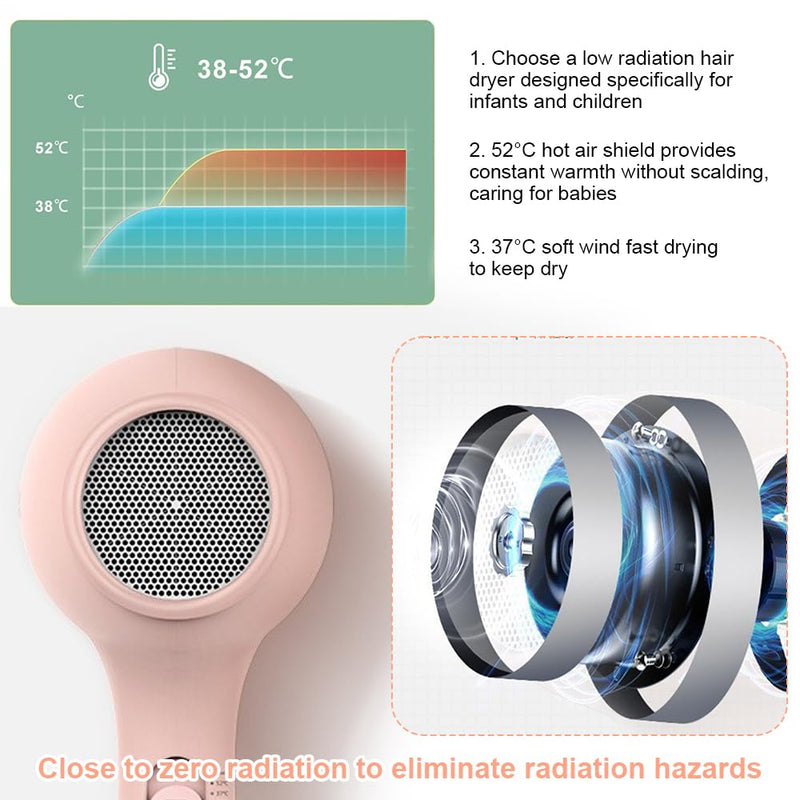  [AUSTRALIA] - Kids Hair Dryer, Hair Dryer Travel, Hairdryers for Kids, Small Lightweight Blow Dryer, Portable Mini Baby Blow Dryer, 550W Compact Hairdrye with DIY Stickers Gift for Girl, Boy, Baby (Pink) Pink