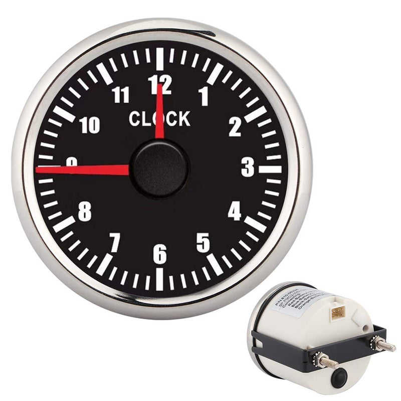 2in Universal 0 12 Hourmeter Clock Instrument Panel Gauges Display Red Backlight 12V 24V for Car Boat Yacht Automotive Clocks The of Low Power Consumption Long Life and high pr (Black) Black