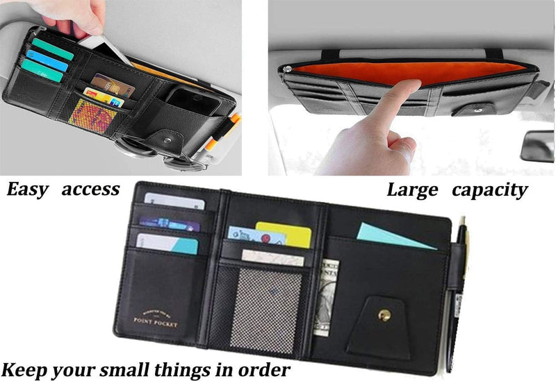 Car Visor Organizer, Auto Interior Accessories, Car Truck SUV Storage Pouch Holder, with Multi-Pocket Net Zipper (Black) Black