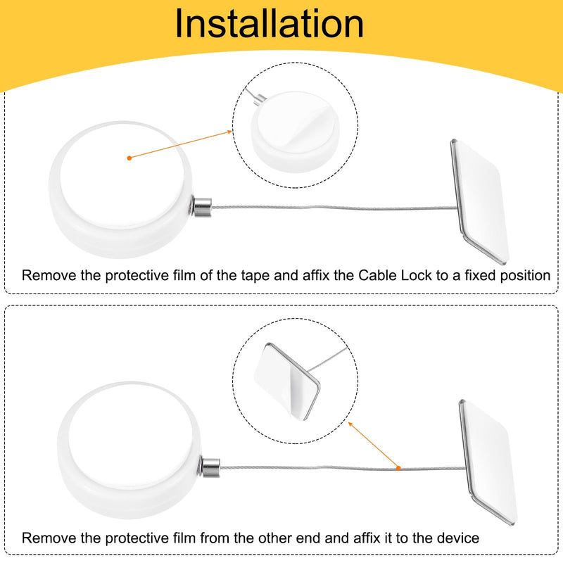 MECCANIXITY 3.3ft Retractable Cable Lock with Square Patch Remote Control Security Lock with Adjustable Cord Tether Anti Theft for Laptop, TV, 150 G, White, 2 Pack
