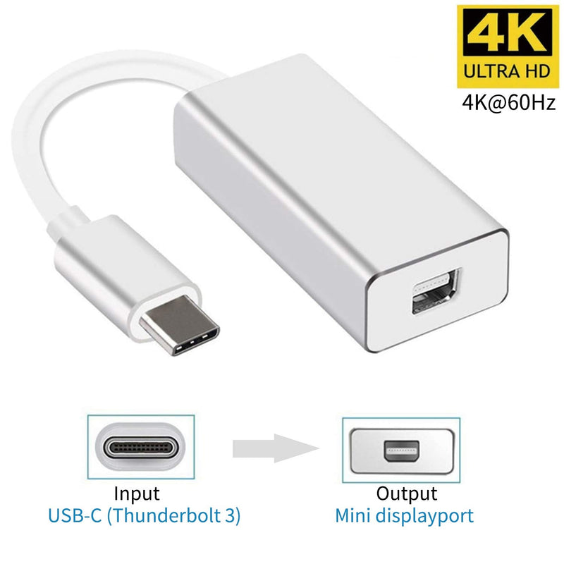 USB C to Mini Displayport Adapter, Type C to Mini DP Converter Compatible with MacBook Pro 2016/2017, Chromebook Pixel, Dell XPS Convert to LED Cinema Display, iMac, Dell Monitor (Silver)