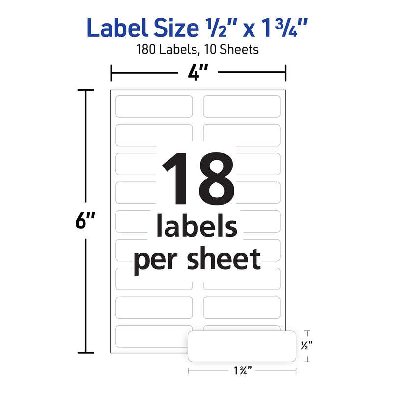 Avery No-Iron Fabric Labels, 1/2" x 1-3/4", Washer and Dryer-Safe Waterproof Labels, Non-Printable, 180 Total (40721) 1/2" x 1-3/4"