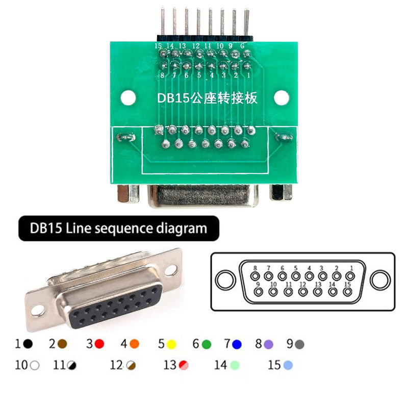 2Pcs DB15 Female Breakout Conversion Board, RS232 D-SUB Serial 15Pin to DIP 0.1” Pitch Bent Pin Test board for DB15 Serial Communication Prototyping or Troubleshooting