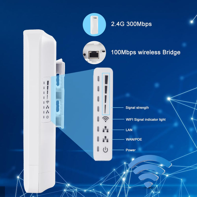 KuWFi Point to Point Wireless WiFi Bridge 2.4G Long Range CPE Indoor/Outdoor 1KM Transmission Distance Solution for PTP/PTMP IP65 Weatherproof 11DBI Antenna WB2F01 2.4G