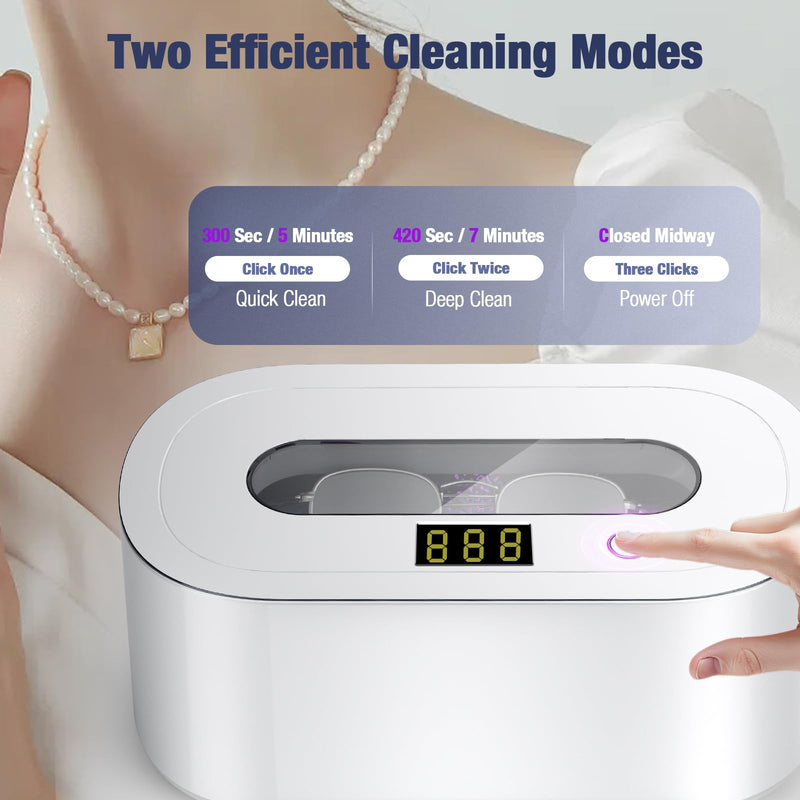 Ultrasonic Jewelry Cleaner, 48KHz Professional Ultrasonic Cleaner for Eyeglasses, Rings, Retainers, Dentures, 30W Jewelry Cleaner Ultrasonic Machine with Dual Cleaning Modes, White Pure White