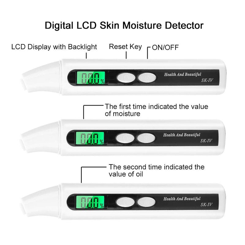 Sonew Digital Skin Detector Portable Oil Content Analyzer LCD Display Skin Care Tester Detector Face Care Monitor(White)