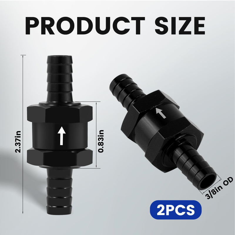 3/8 Inch 2PCS Fuel One-way Check Valve, Aluminium Alloy 10mm OD Fuel Line Check Valve One Way Non Return for Diesel Gasoline Water, Black (Set of 2) 3/8" (10mm)