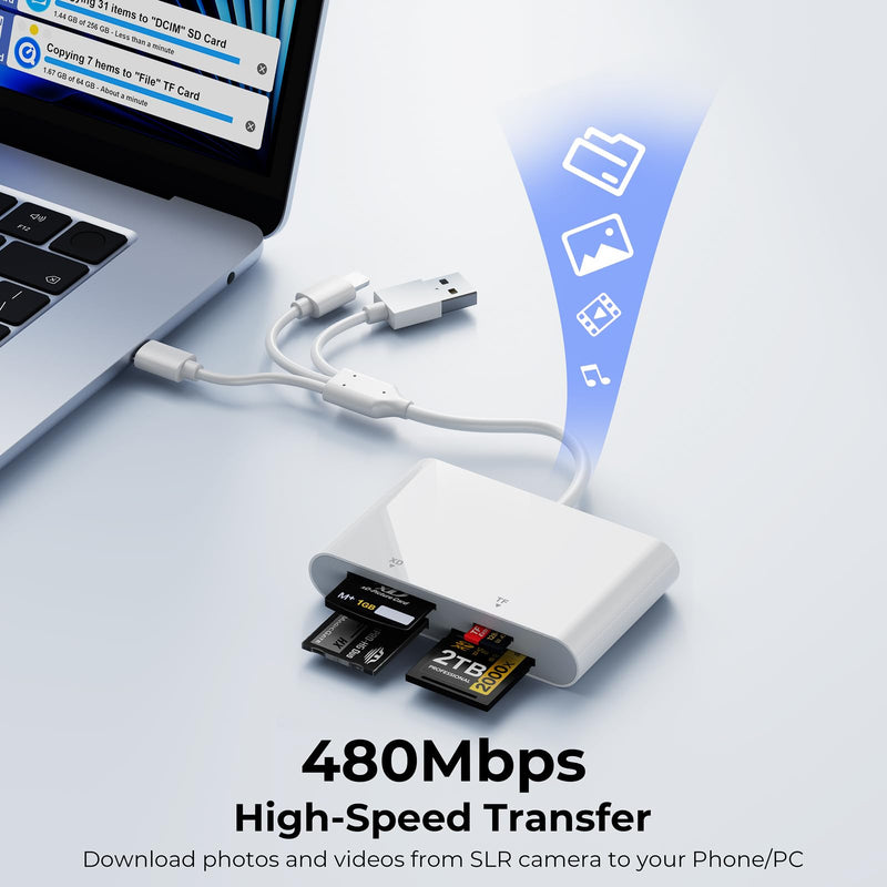 Memory Stick Pro Duo Adapter, 4-in-1 Multi Card Reader with Lightnin/USB-C/USB-A for SD/Micro SD/MS/xD-Picture Card, Sony Cybershot Memory Stick Reader for iPhone/Android/PC Medium
