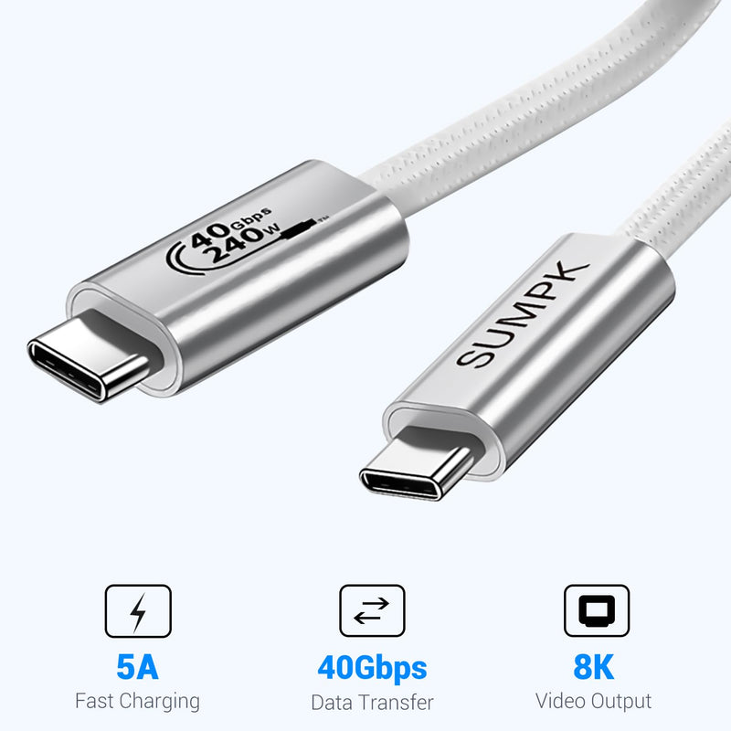240W USB C Cable 6.6FT 2 Packs, USB4 Cable with 40Gbps High Speed Data Transfer, Single 8K/Dual 4k Display Compatible for Thunderbolt 4/3 Monitor/Hub/Docking Stations, iPhone 16/16 Pro 6ft, 6ft 240W / 40Gbps / 8k