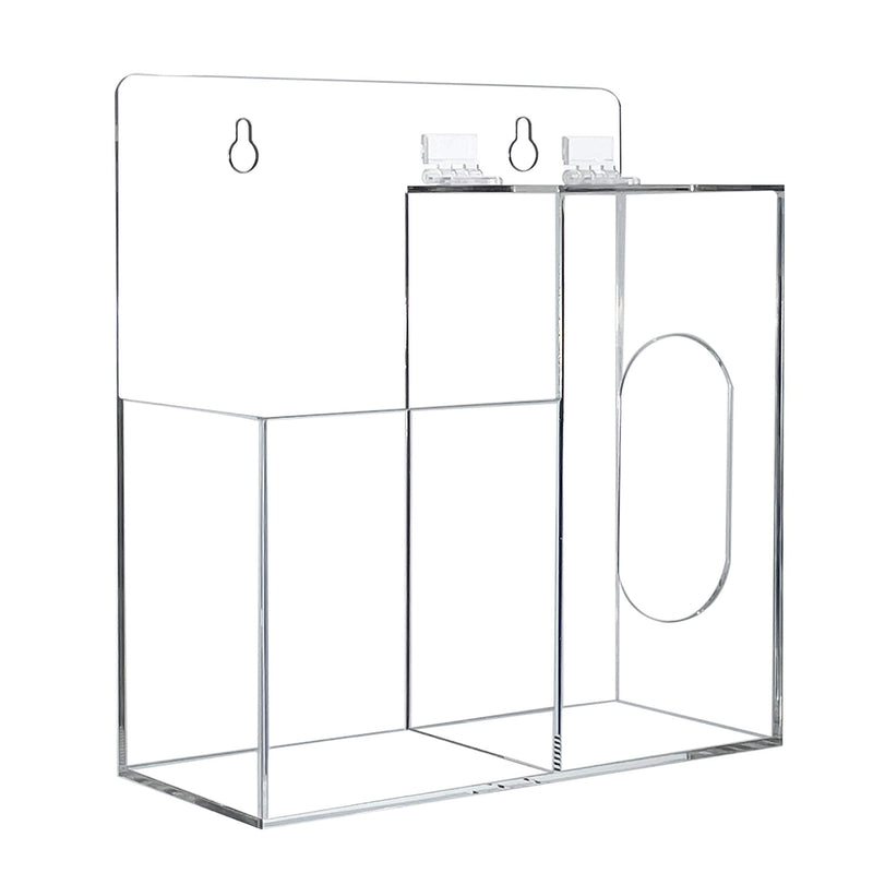 Acrylic Mask Dispenser & Hand Sanitizer Holder Stand Wall Mount or Countertop, Hygiene Station with 2 Compartment Clear Box Dispenser Holder for Face Masks, Gloves, Hairnets, Spray Bottle
