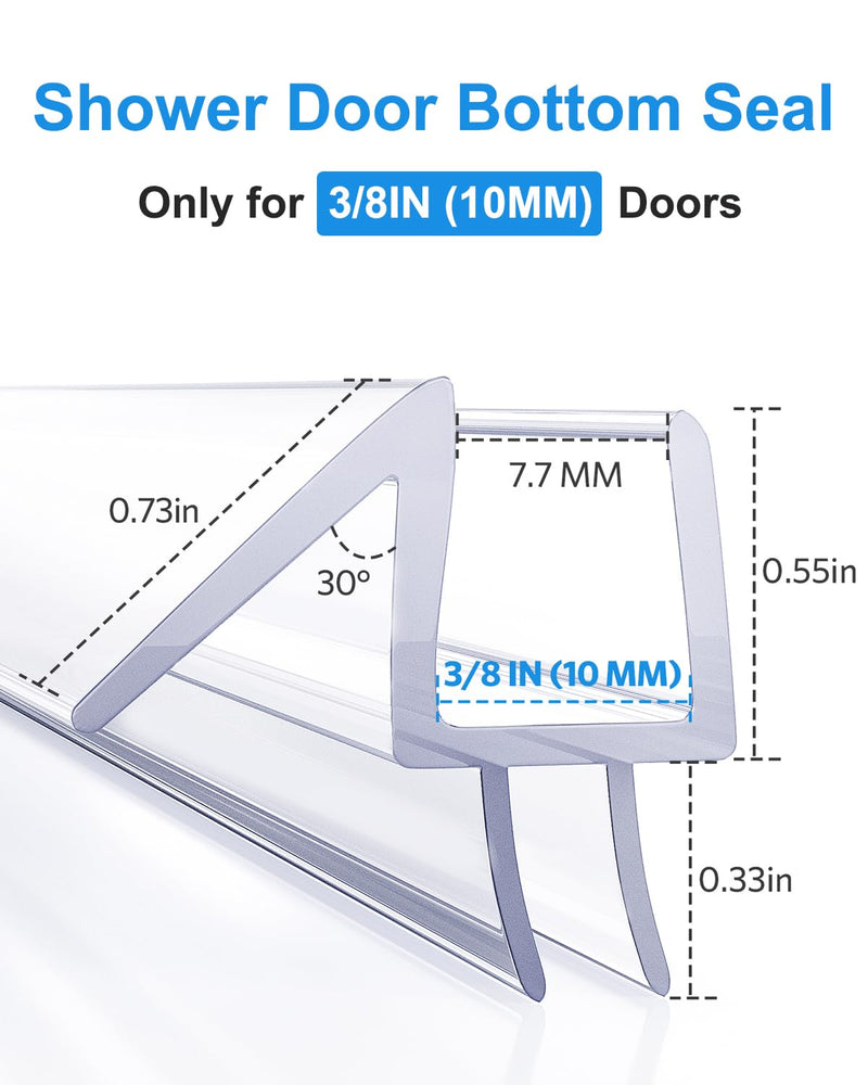 Delamu Shower Door Bottom Seal, 3Pack Shower Door Sweep Strip, 39in Frameless Glass Doors Seal Strip for 3/8'' (10mm) Thick Doors, 39'' x 0.39'' Showers Water Guard Barrier BottomSeal-3/8"x39"