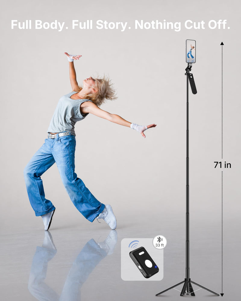 3-in-1 Vlogging Kit for iPhone, 71" Tripod with Lights and Mic | Magnetic & Clamp Phone Holder, Plug In & Record, No Setup, Noise Reduction Mic, Rechargeable Remote, Carrying Bag Included